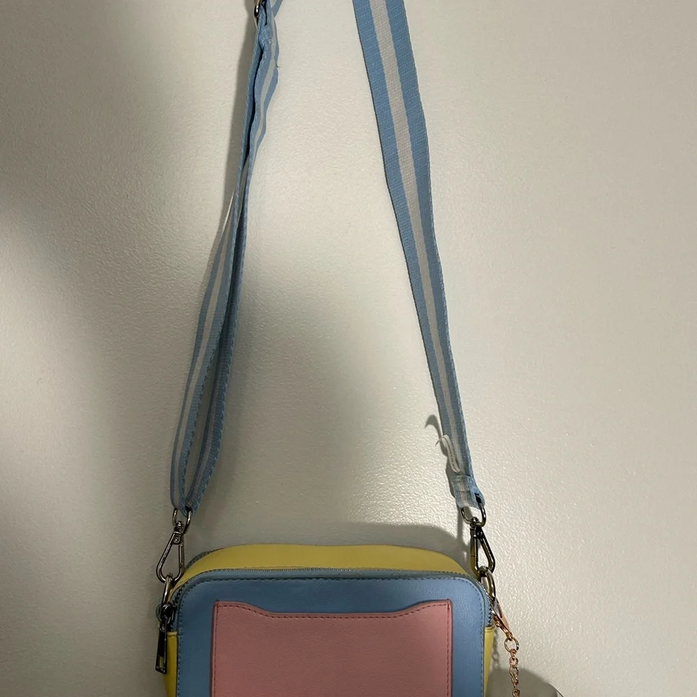 Pastel Kids Crossbody Bag with Ice Cream Charm - Blue, Pink & Yellow